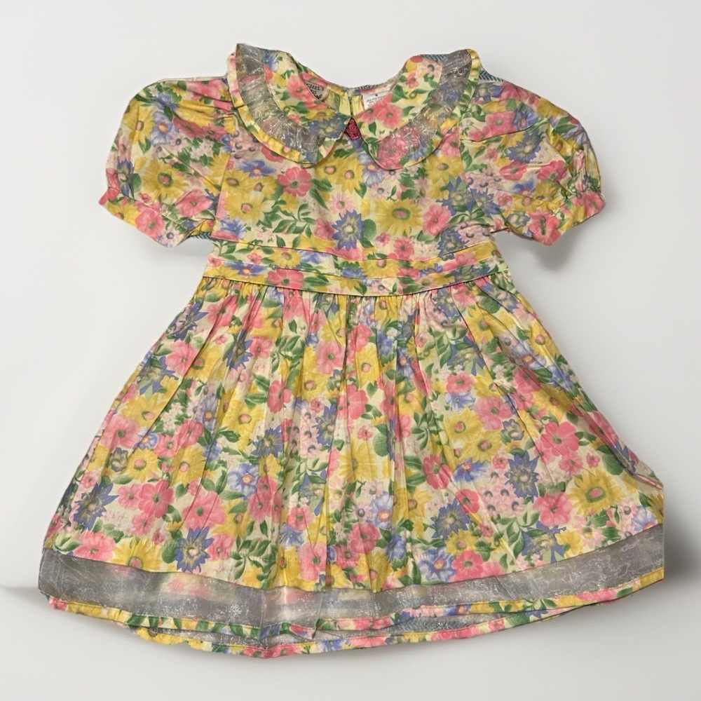 VTG 90s Rachel's Kids Girls Yellow Floral Prairie Cottagecore Dress Size 6 USA